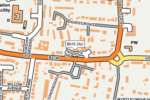 BN16 3AU map - OS OpenMap – Local (Ordnance Survey)