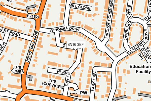 BN16 3EF map - OS OpenMap – Local (Ordnance Survey)