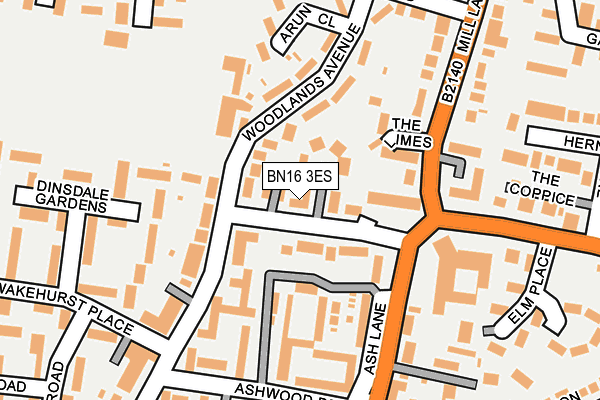 BN16 3ES map - OS OpenMap – Local (Ordnance Survey)