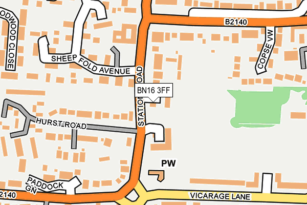 BN16 3FF map - OS OpenMap – Local (Ordnance Survey)