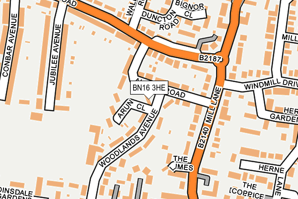 BN16 3HE map - OS OpenMap – Local (Ordnance Survey)