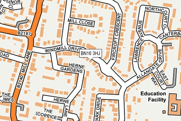 BN16 3HJ map - OS OpenMap – Local (Ordnance Survey)