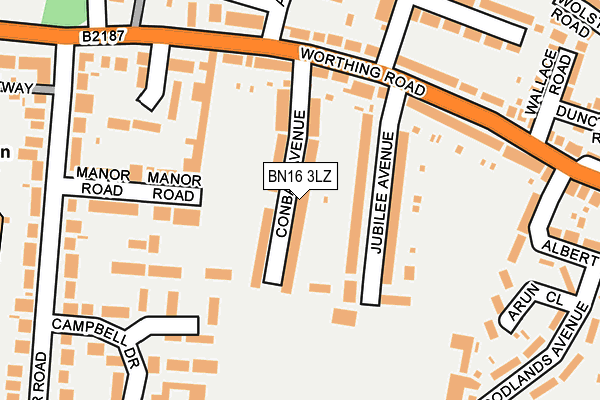 BN16 3LZ map - OS OpenMap – Local (Ordnance Survey)