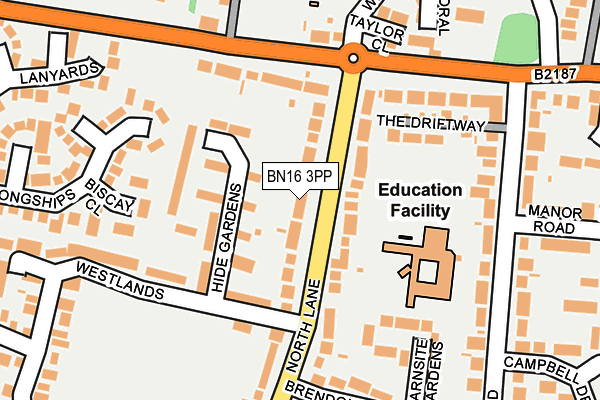 BN16 3PP map - OS OpenMap – Local (Ordnance Survey)
