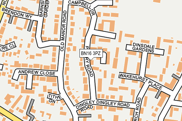 BN16 3PZ map - OS OpenMap – Local (Ordnance Survey)