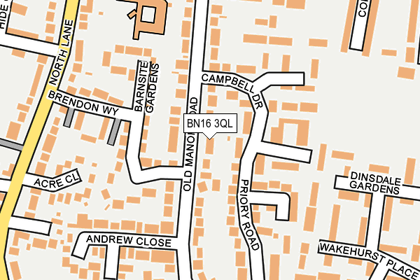 BN16 3QL map - OS OpenMap – Local (Ordnance Survey)