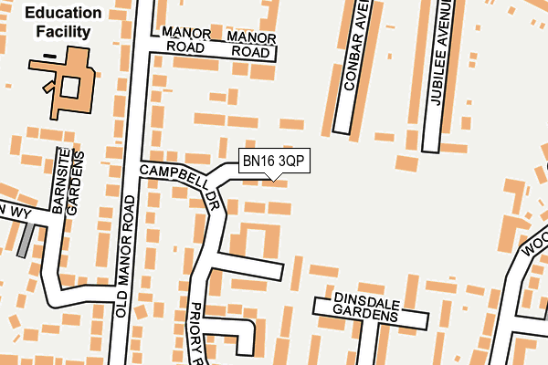 BN16 3QP map - OS OpenMap – Local (Ordnance Survey)