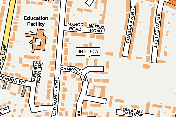 BN16 3QW map - OS OpenMap – Local (Ordnance Survey)