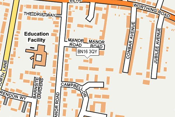 BN16 3QY map - OS OpenMap – Local (Ordnance Survey)