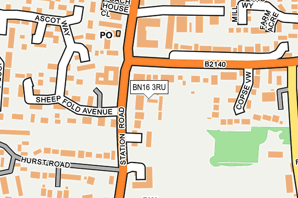 BN16 3RU map - OS OpenMap – Local (Ordnance Survey)