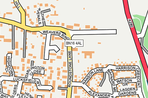 BN16 4AL map - OS OpenMap – Local (Ordnance Survey)