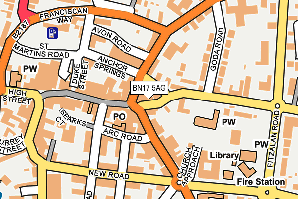 BN17 5AG map - OS OpenMap – Local (Ordnance Survey)
