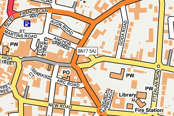 BN17 5AJ map - OS OpenMap – Local (Ordnance Survey)
