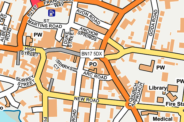 BN17 5DX map - OS OpenMap – Local (Ordnance Survey)