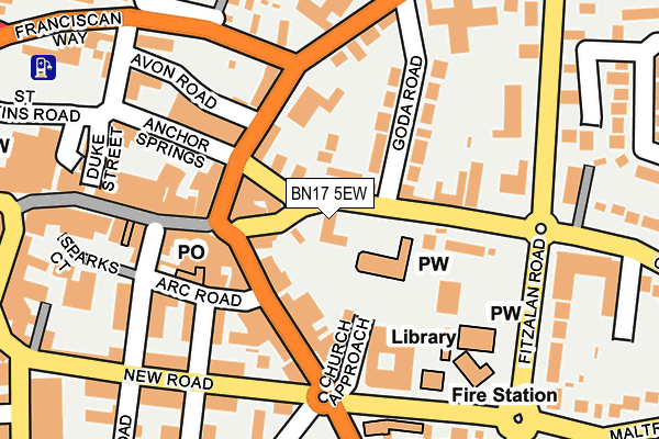 BN17 5EW map - OS OpenMap – Local (Ordnance Survey)