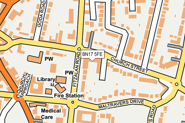 BN17 5FE map - OS OpenMap – Local (Ordnance Survey)