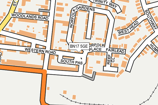 BN17 5GE map - OS OpenMap – Local (Ordnance Survey)