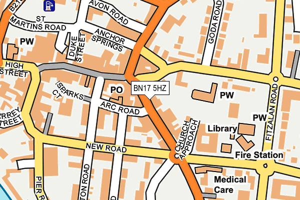 BN17 5HZ map - OS OpenMap – Local (Ordnance Survey)