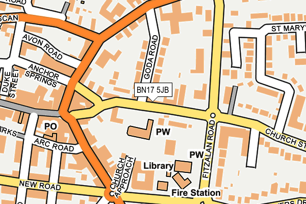 BN17 5JB map - OS OpenMap – Local (Ordnance Survey)