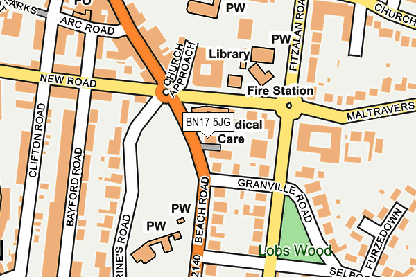 BN17 5JG map - OS OpenMap – Local (Ordnance Survey)