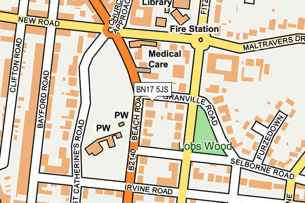 BN17 5JS map - OS OpenMap – Local (Ordnance Survey)
