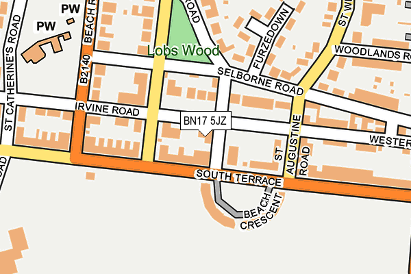 BN17 5JZ map - OS OpenMap – Local (Ordnance Survey)