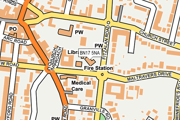 BN17 5NA map - OS OpenMap – Local (Ordnance Survey)