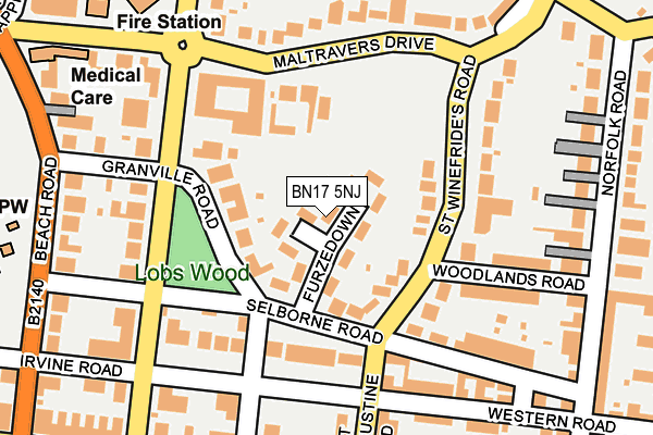 BN17 5NJ map - OS OpenMap – Local (Ordnance Survey)