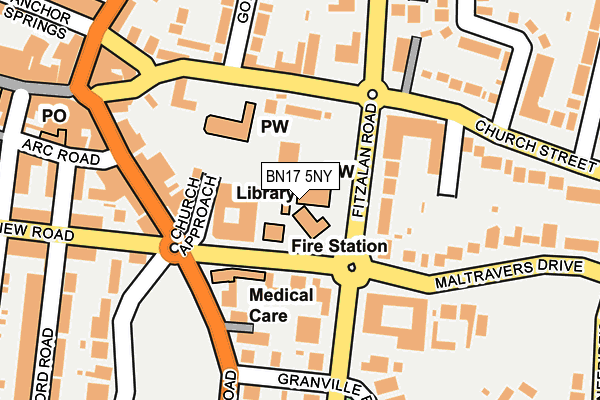 BN17 5NY map - OS OpenMap – Local (Ordnance Survey)