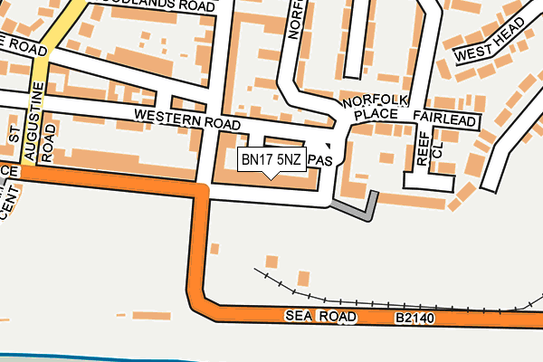 BN17 5NZ map - OS OpenMap – Local (Ordnance Survey)