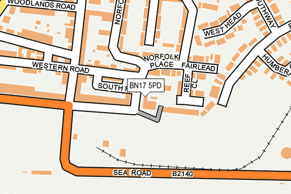 BN17 5PD map - OS OpenMap – Local (Ordnance Survey)