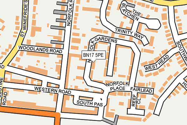 BN17 5PE map - OS OpenMap – Local (Ordnance Survey)