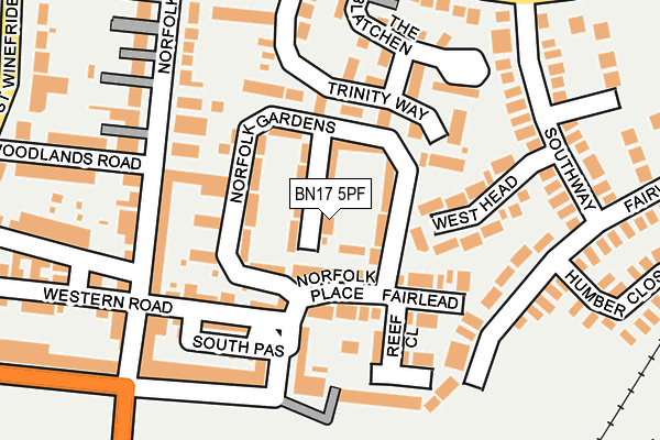 BN17 5PF map - OS OpenMap – Local (Ordnance Survey)