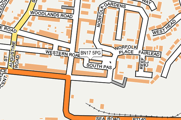 BN17 5PG map - OS OpenMap – Local (Ordnance Survey)