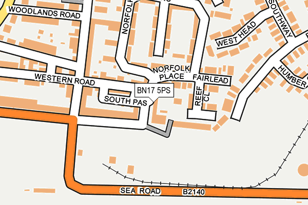 BN17 5PS map - OS OpenMap – Local (Ordnance Survey)