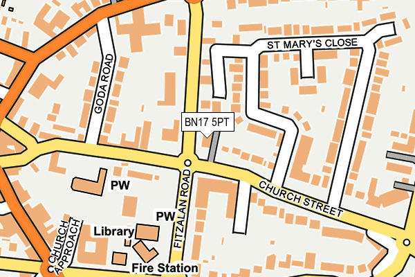 BN17 5PT map - OS OpenMap – Local (Ordnance Survey)