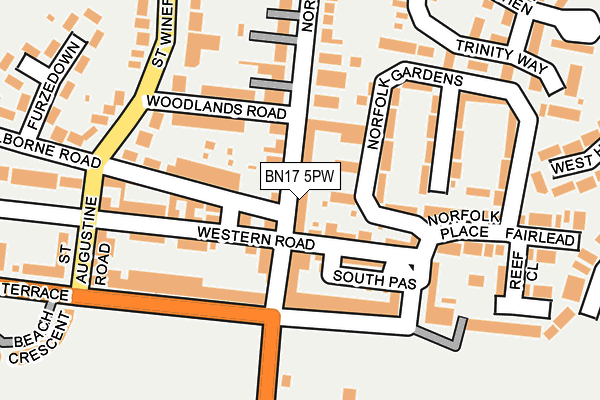 BN17 5PW map - OS OpenMap – Local (Ordnance Survey)