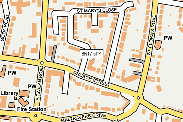 BN17 5PY map - OS OpenMap – Local (Ordnance Survey)