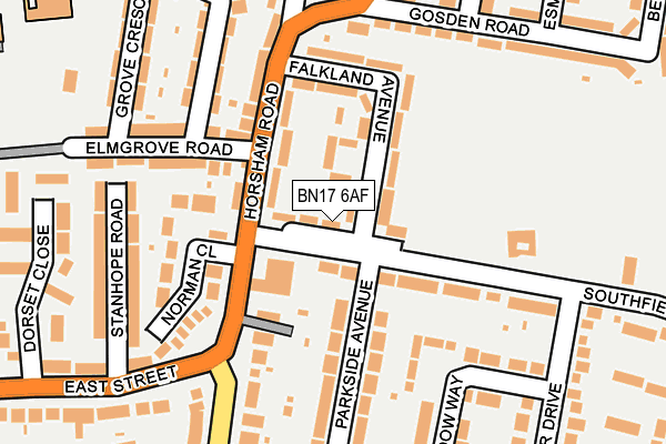 BN17 6AF map - OS OpenMap – Local (Ordnance Survey)