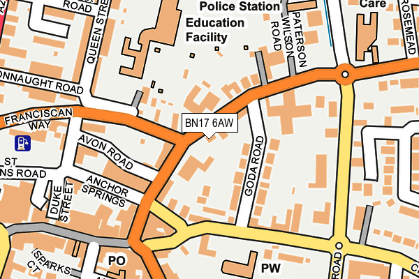BN17 6AW map - OS OpenMap – Local (Ordnance Survey)