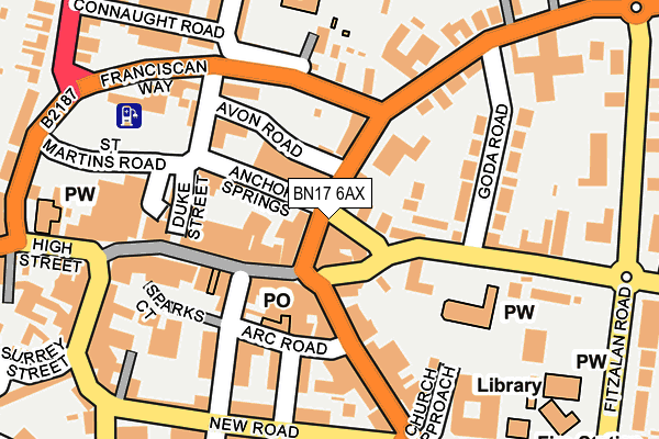 BN17 6AX map - OS OpenMap – Local (Ordnance Survey)
