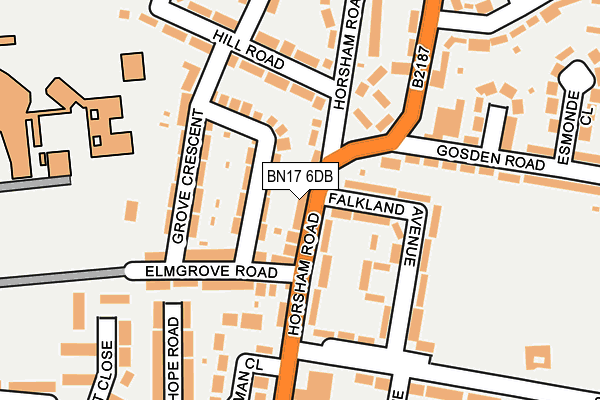 BN17 6DB map - OS OpenMap – Local (Ordnance Survey)