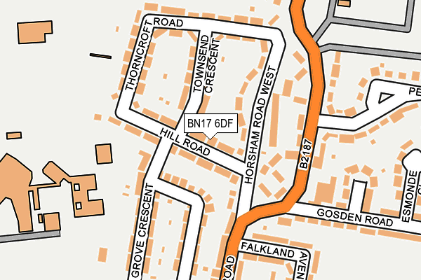 BN17 6DF map - OS OpenMap – Local (Ordnance Survey)