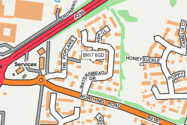 BN17 6GD map - OS OpenMap – Local (Ordnance Survey)