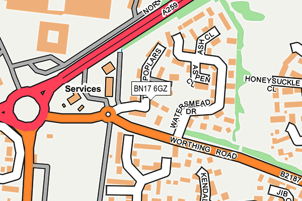 BN17 6GZ map - OS OpenMap – Local (Ordnance Survey)