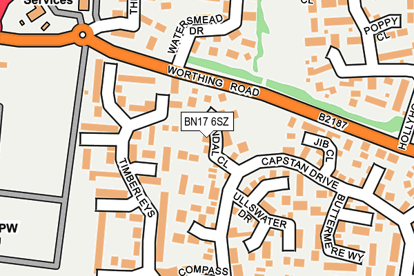 BN17 6SZ map - OS OpenMap – Local (Ordnance Survey)
