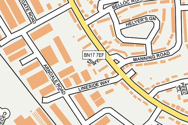 BN17 7EF map - OS OpenMap – Local (Ordnance Survey)