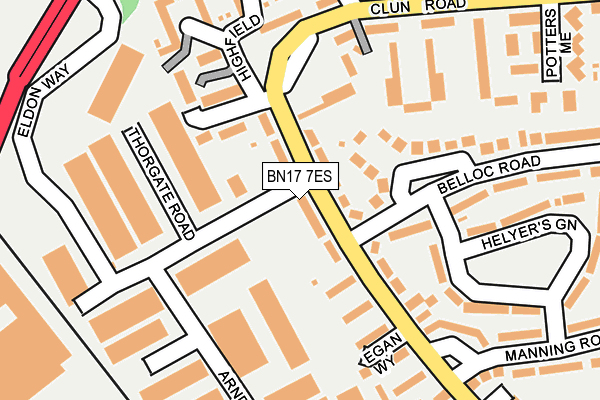 BN17 7ES map - OS OpenMap – Local (Ordnance Survey)