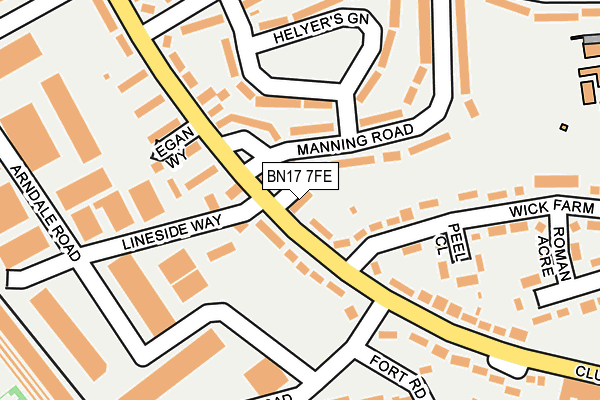 BN17 7FE map - OS OpenMap – Local (Ordnance Survey)