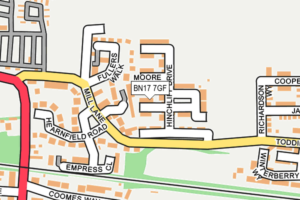 BN17 7GF map - OS OpenMap – Local (Ordnance Survey)